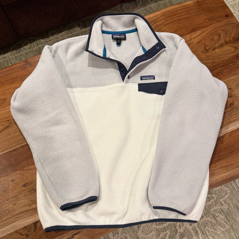 Patagonia Synchilla Two-Tone Fleece Pullover Light Gray & Cream Size M